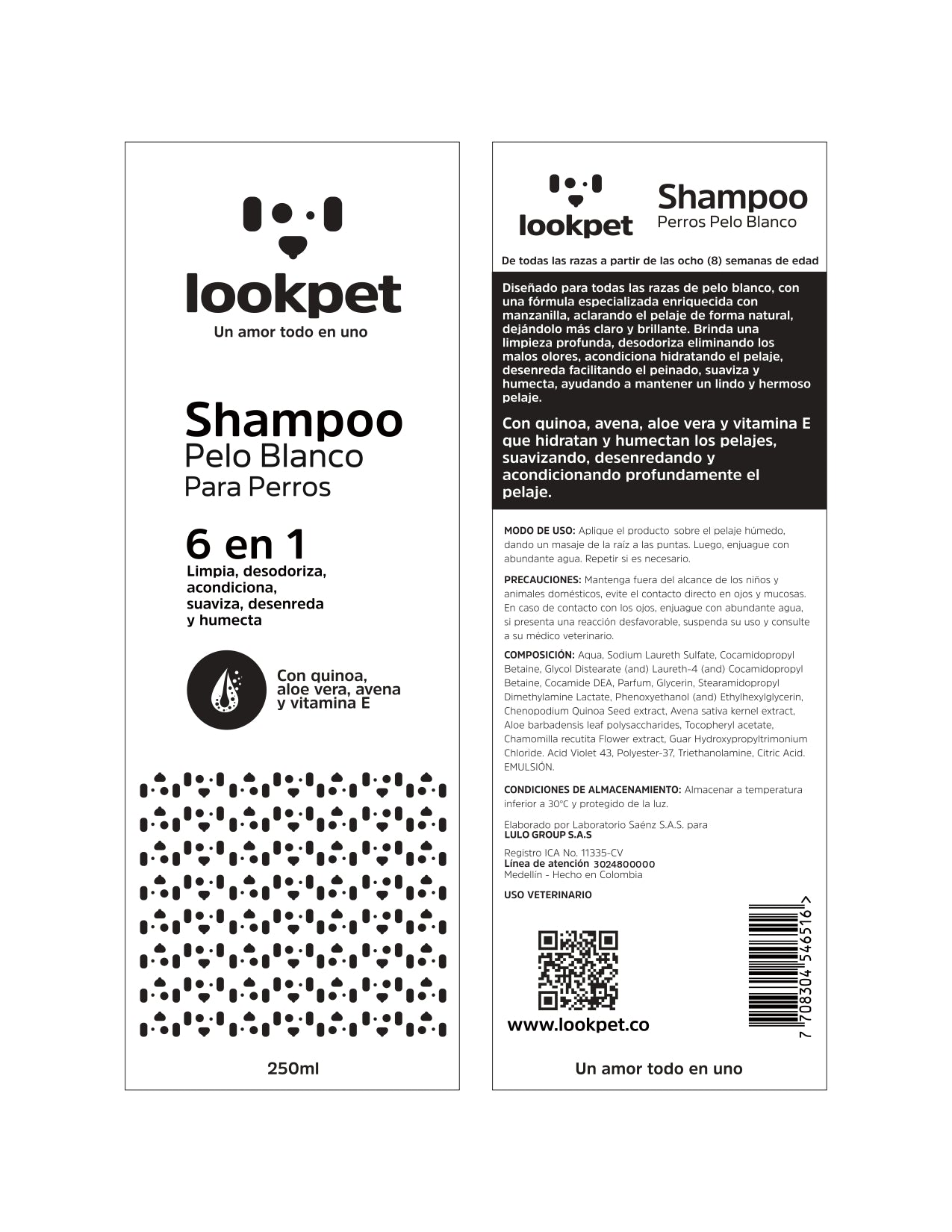 Shampoo 6 en 1 para Perros Pelo Blanco - 250ml