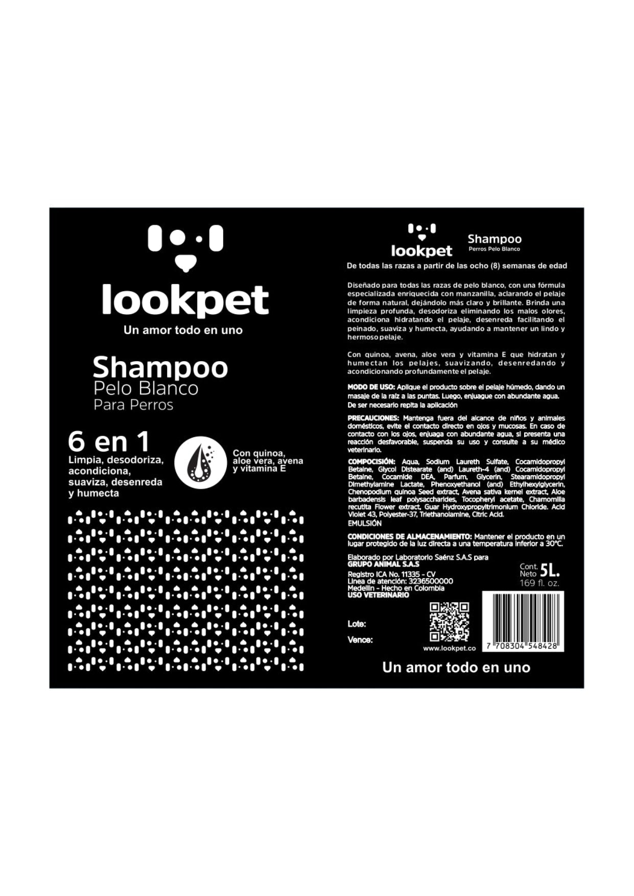 Shampoo 6 en 1 para Perros Pelo Blanco - 5L