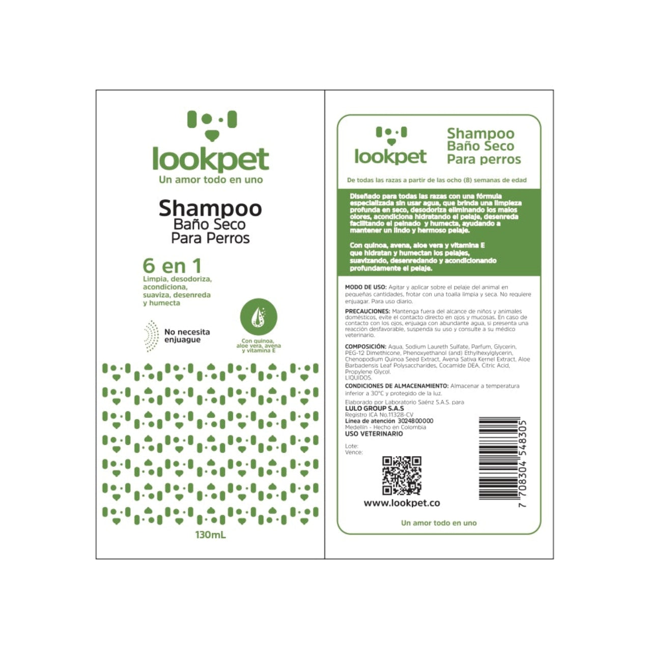 Shampoo Baño Seco 6 en 1 para Perros - 130 ml